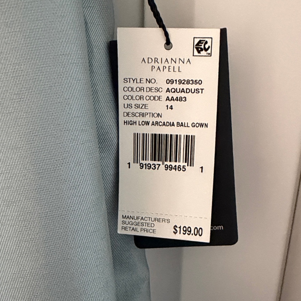 Adrianna Papell Blue Sleeveless High Low Ball Gown/Dress Size 14 NWT - Picture 2 of 4